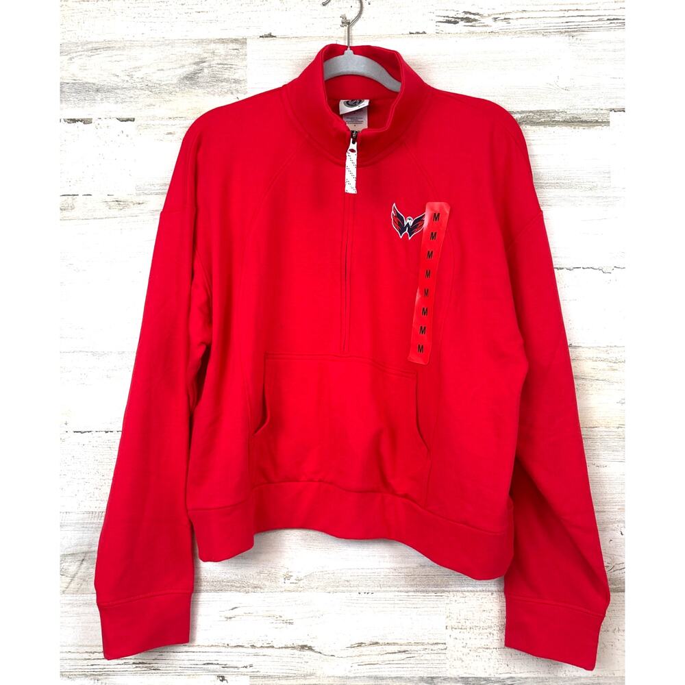 NHL Womens M Red Washington Capitals Authentic Hockey Crop Sweatshirt NWT Sport